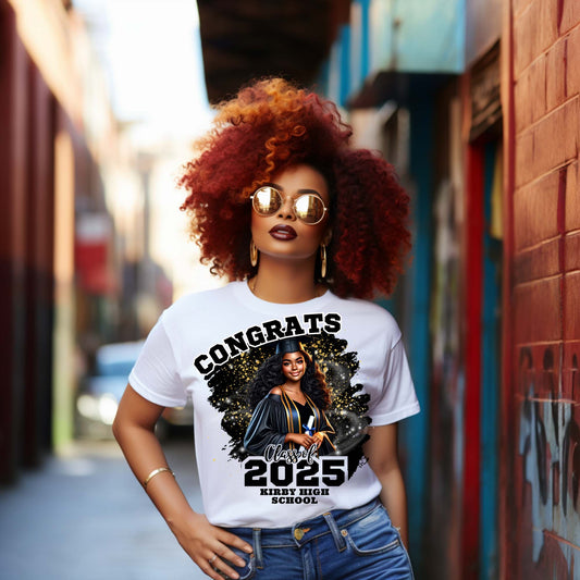 Custom Senior Graduation T-Shirt - Class of 2025 (Congrats Black & Gold)