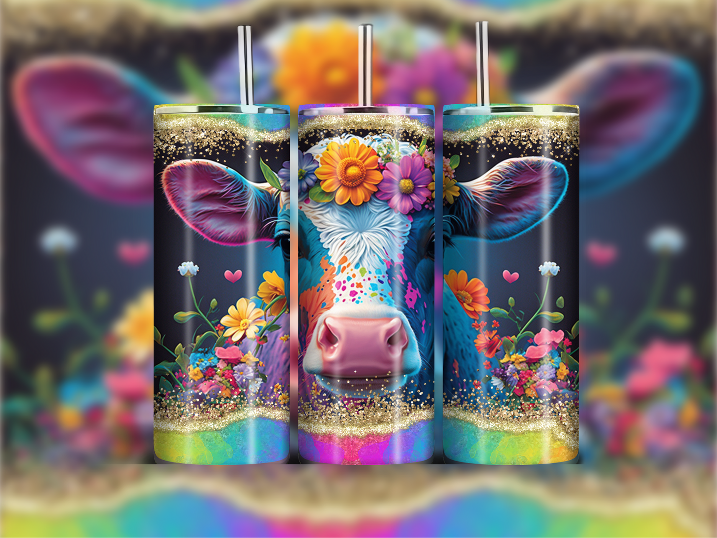 20 oz Stainless Steel Colorful Cow Tumbler