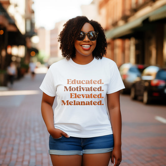 Educated. Motivated. Elevated. Melanated. T-Shirts & Hoodies