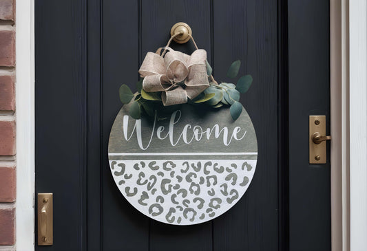 Leopard Welcome Home Door Sign