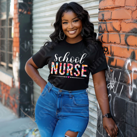 Floral School Nurse T-Shirt